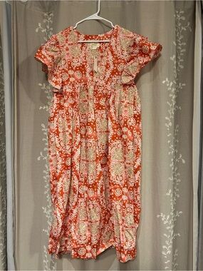 Maeve Coral and Cream Paisley Midi Dress